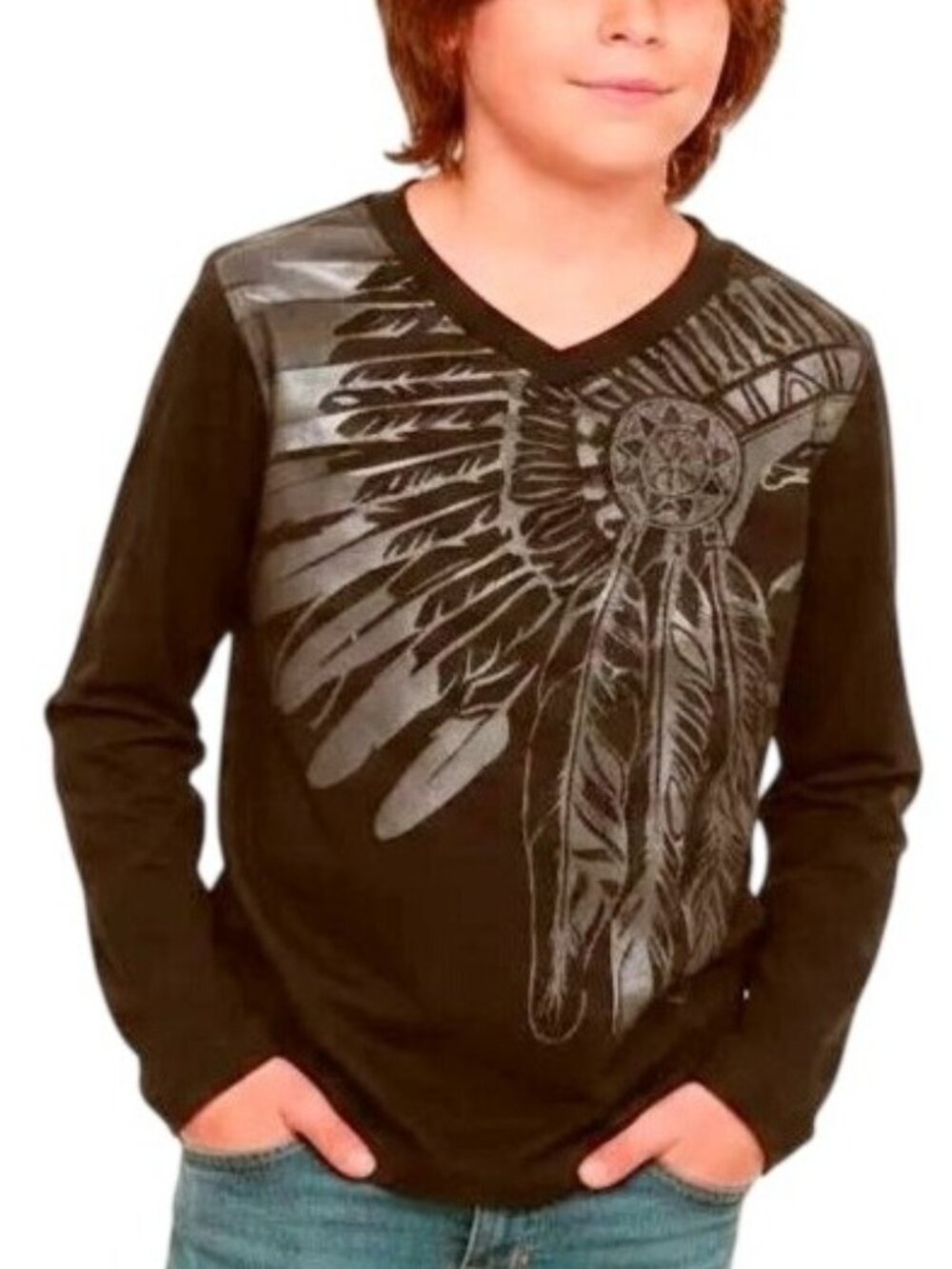 Akademiks Boys’ Native American Print Long Sleeve Shirt Small (Size 4)